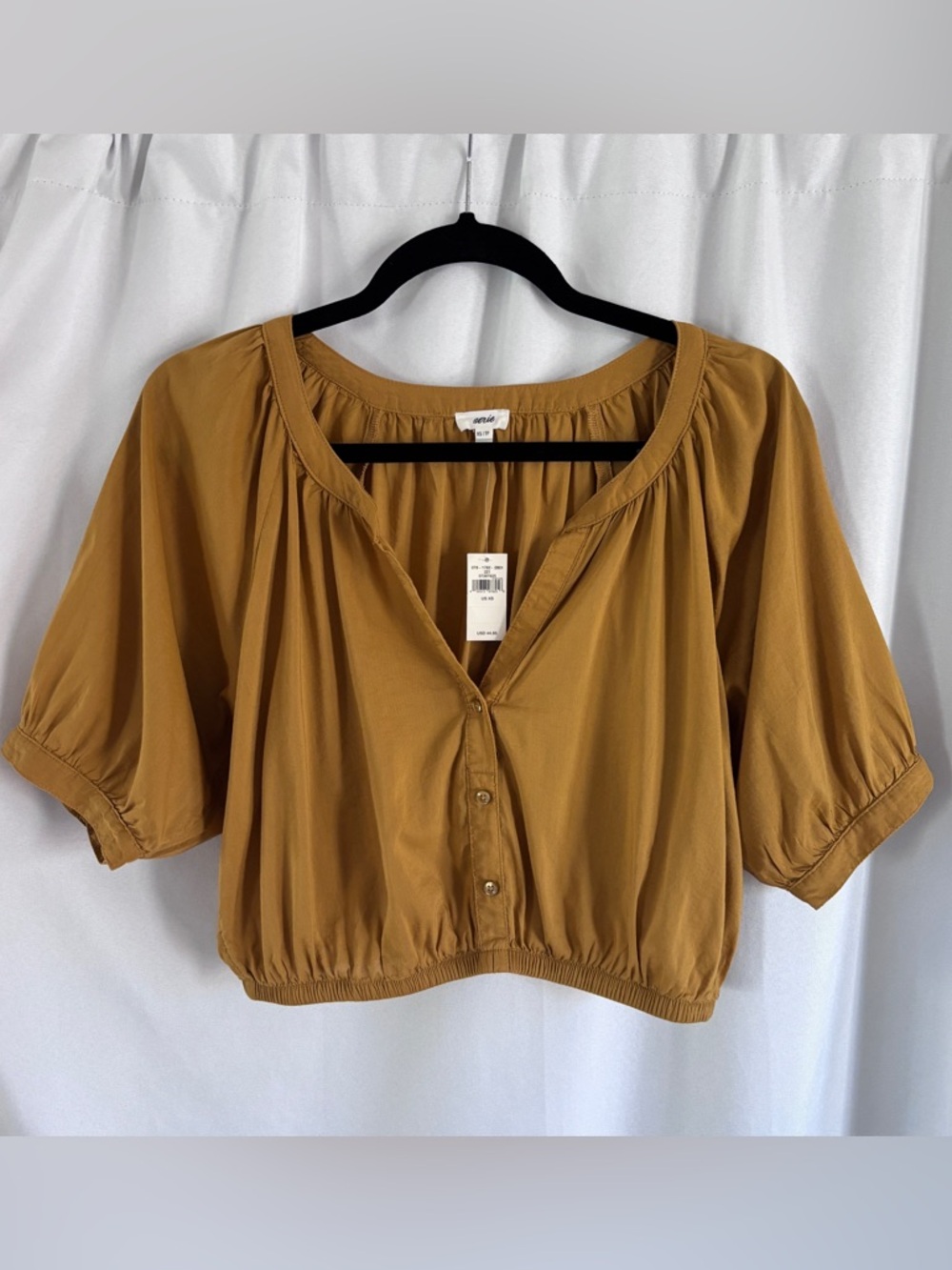 aerie Cropped Peasant Top in Mustard Brown ~ Sz XS ~ Boho, Romantic, Sweetheart